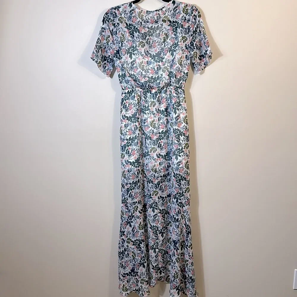 BCBGeneration Slit Floral Maxi Sheer Partially Lined Women Spring Dress Size XS